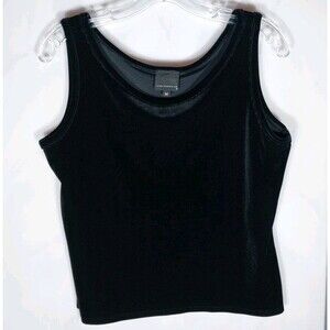 Vintage 90's Velour Tank Top Sz M Black Whimsigoth Glamorous Dark Academia Y2K